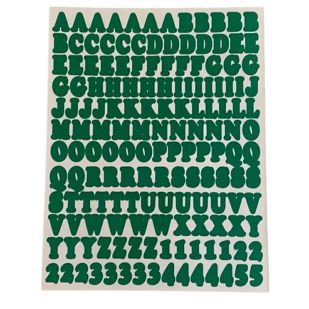 Stickers Letters Alphabet Upper Lower Case Numbers Symbols 2 Sheets Green